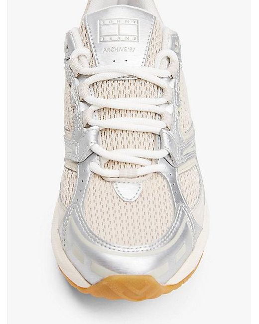 Tommy Hilfiger White Archive Metallic-Sneaker Mit Mesh-Einsätzen