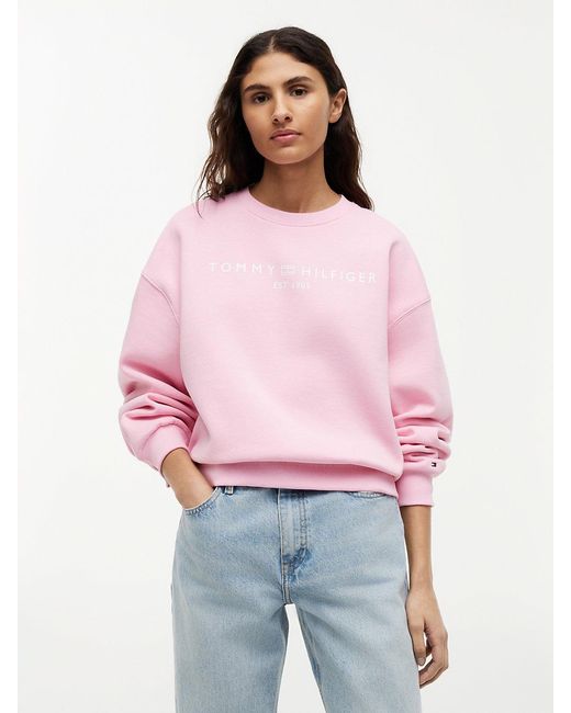 Tommy Hilfiger Pink Logo Relaxed Fleece Sweatshirt