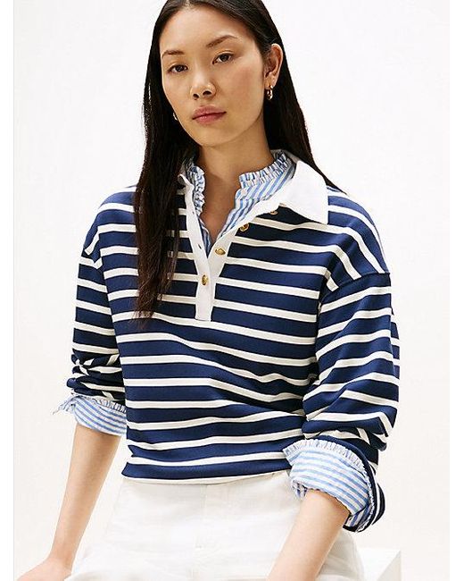 Tommy Hilfiger Blue Relaxed Fit Rugby-Sweatshirt Mit Knöpfen