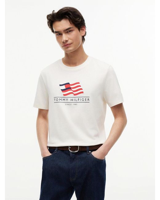 Tommy Hilfiger White Wavy Flag Appliqué Jersey T-Shirt for men