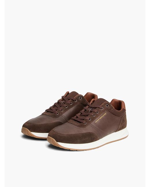 Tommy Hilfiger Brown Suede Mixed Texture Trainers for men