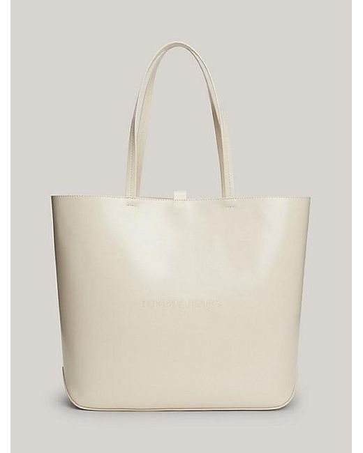 Tommy Hilfiger Essential Shopper Met Ton-sur-ton Logo in het Natural