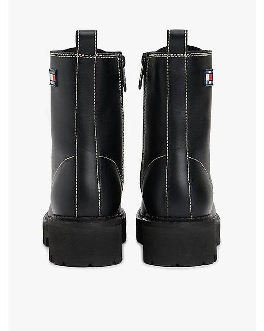 Botas De Media Caña De Piel Con Cordones Tommy Hilfiger de color Black