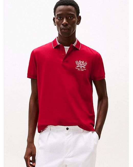 Tommy Hilfiger Regular Fit Poloshirt Met Geborduurd Embleem in het Red voor heren