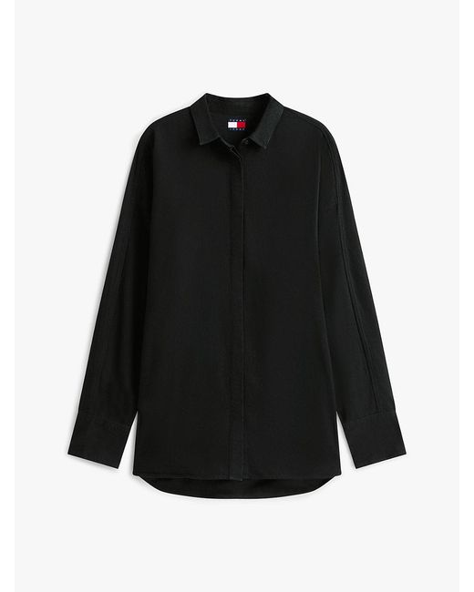 Tommy Hilfiger Black Relaxed Fit Shirttail Hem Denim Shirt