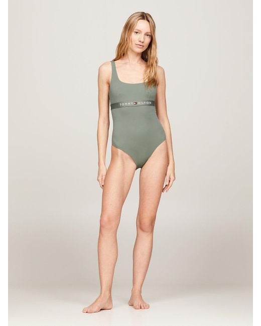 Tommy Hilfiger Green Original Square Neck One-piece Swimsuit