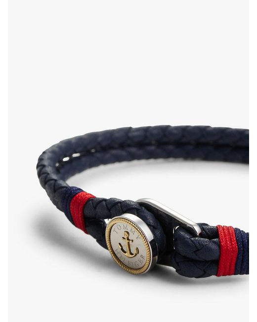 Tommy Hilfiger Blue Plated Nautical Charm Leather Bracelet for men