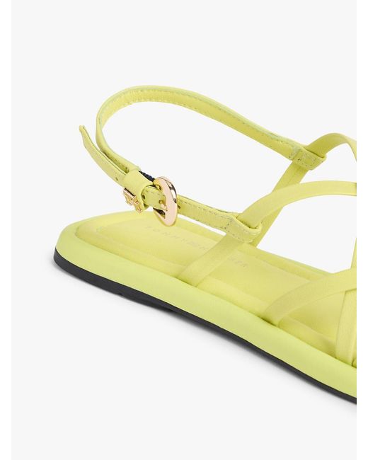 Tommy Hilfiger Yellow Leather Crossover Strap Flat Sandals