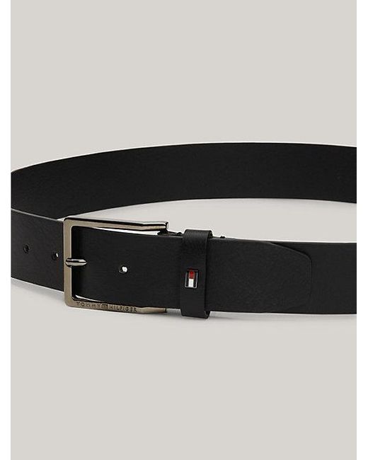 Cinturón de piel con hebilla y logo metálicos Tommy Hilfiger de hombre de color Black