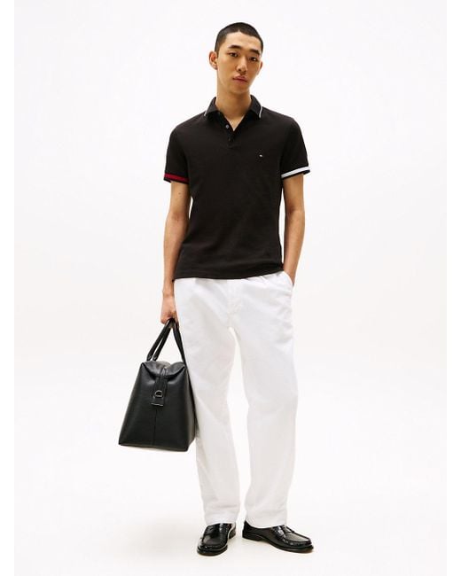 Polo Slim Fit Con Dettagli Iconici di Tommy Hilfiger in Black da Uomo