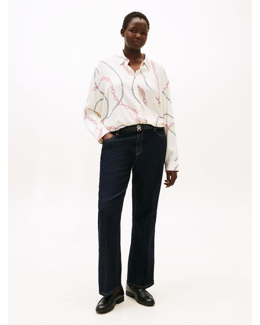 Camicia Curve Relaxed Fit Con Bottoni Dorati di Tommy Hilfiger in Blue