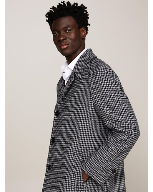 Tommy Hilfiger Gray Single Breasted Houndstooth Coat for men