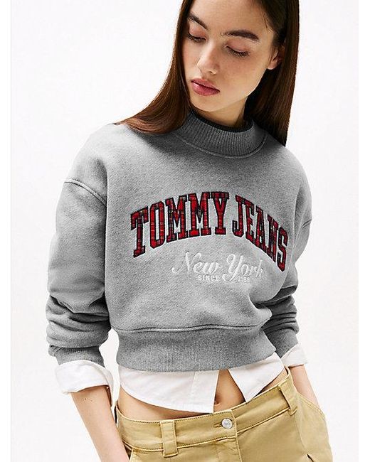 Tommy Hilfiger Cropped Sweatshirt Met Ronde Hals in het Gray