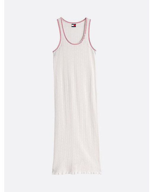 Tommy Hilfiger White Slim Fit Maxi-Strickkleid Mit Pointelle