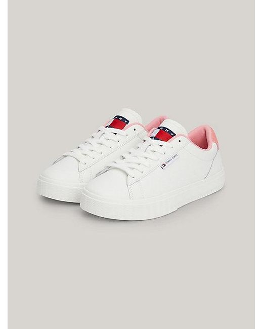 Tommy Hilfiger Essential Leren Sneaker Met Cupsole En Logo in het White