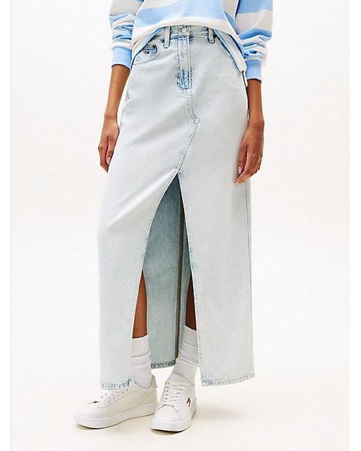 Tommy Hilfiger Claire Denim Maxi-Rok Met Split in het Blue