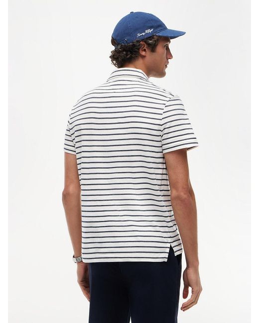 Tommy Hilfiger White Regular Fit Stripe Jersey Polo Shirt for men