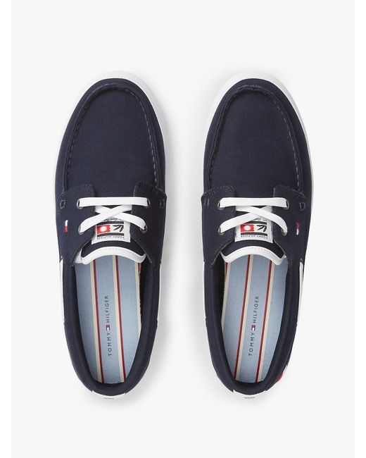 Tommy Hilfiger Blue Canvas Boat Shoe Trainers for men