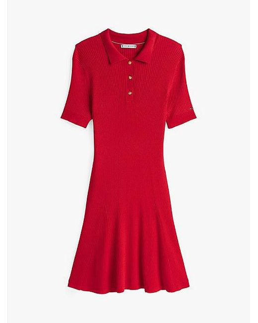 Tommy Hilfiger Red Geripptes Mini-Polokleid