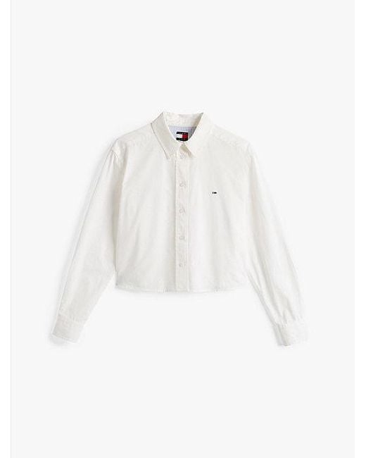 Tommy Hilfiger Poplin Cropped Relaxed Fit Blouse Met Streep in het White