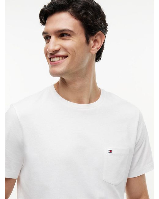 Tommy Hilfiger White Patch Pocket Jersey Crew Neck T-shirt for men