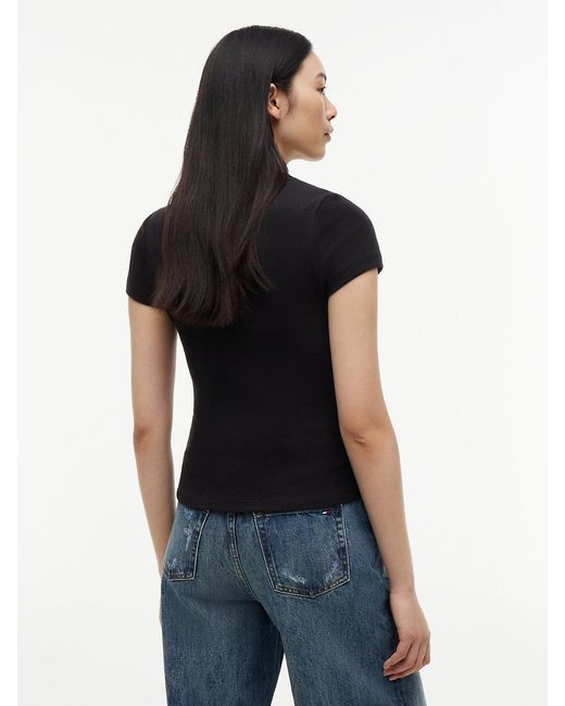 Tommy Hilfiger Black Logo Ribbed Slim T-Shirt