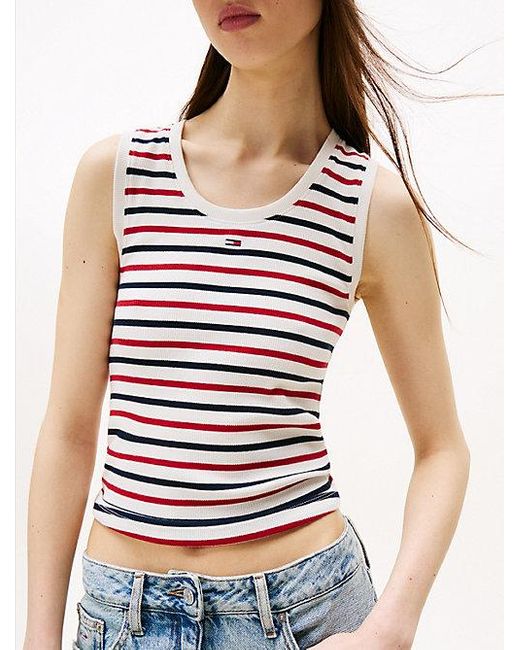 Tommy Hilfiger Geribde Slim Fit Tanktop Met Geborduurde Vlag in het Red