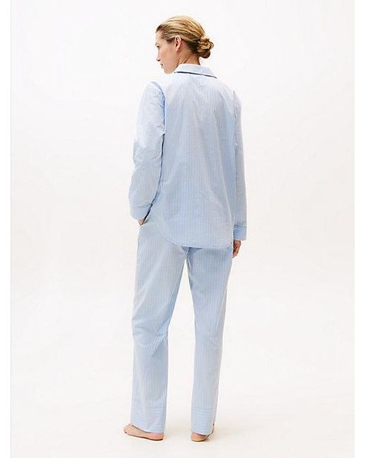 Tommy Hilfiger Essential Relaxed Poplin Pyjamashirt Met Strepen in het Blue