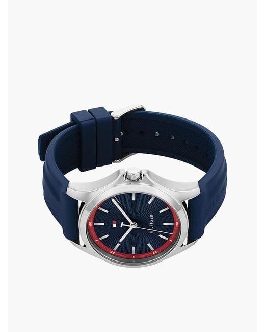 Tommy Hilfiger Blue Stainless Steel Silicone Strap Watch for men