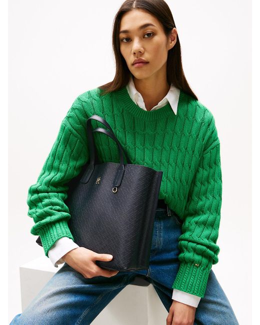 Tommy Hilfiger Blue Th Monogram Embossed Crossbody Satchel