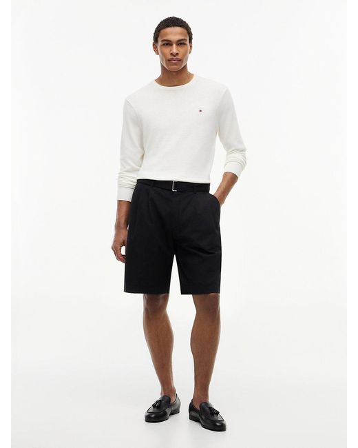 Tommy Hilfiger Black Linen Blend Relaxed Fit Belted Chino Shorts for men