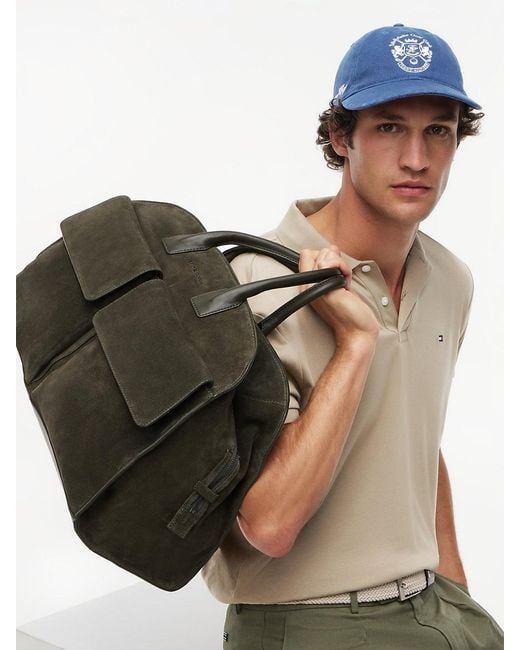 Tommy Hilfiger Green Metal Logo Suede Duffel Bag for men