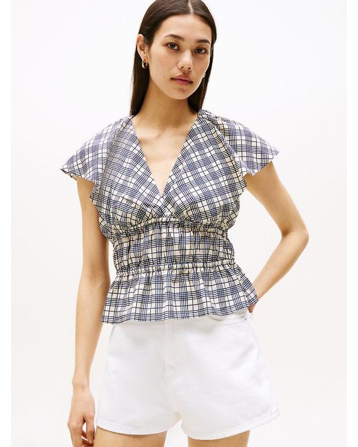 Tommy Hilfiger Gray Regular Fit Frill Sleeve Blouse