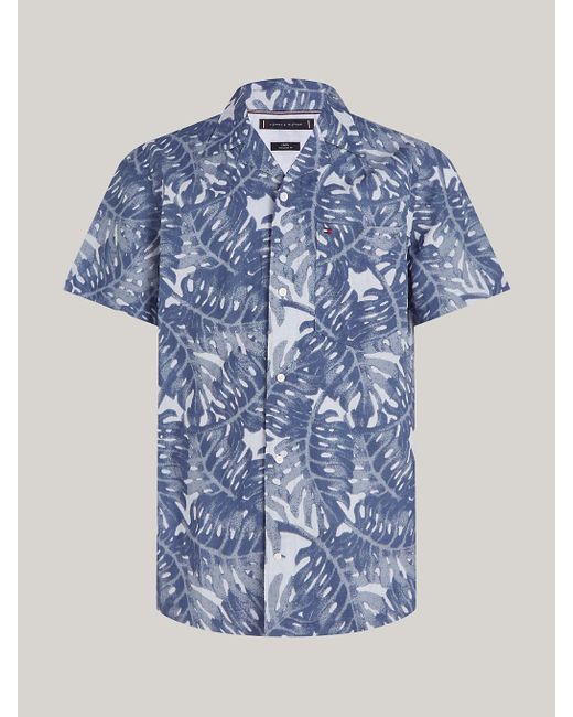 Tommy Hilfiger Blue Tropical Print Linen Regular Short Sleeve Shirt for men