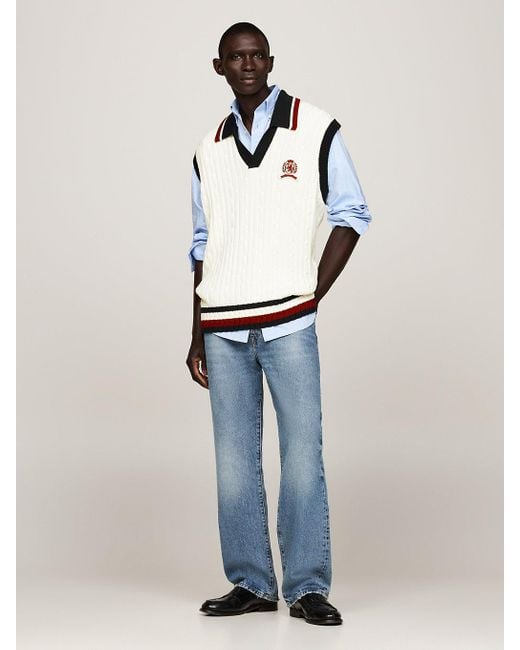 Tommy Hilfiger White Crest Global Stripe Cable Sweater Vest for men