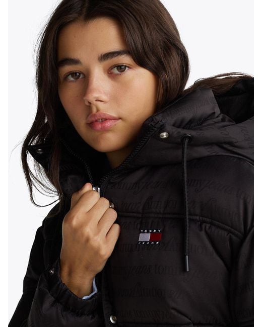 Tommy Hilfiger Black Logo Print Hooded Puffer Jacket