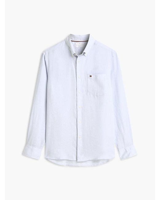 Tommy Hilfiger Blue Regular Fit Washed Pure Linen Shirt for men