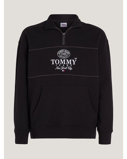 Tommy Hilfiger Black Logo Relaxed Fit Half-zip Sweatshirt for men