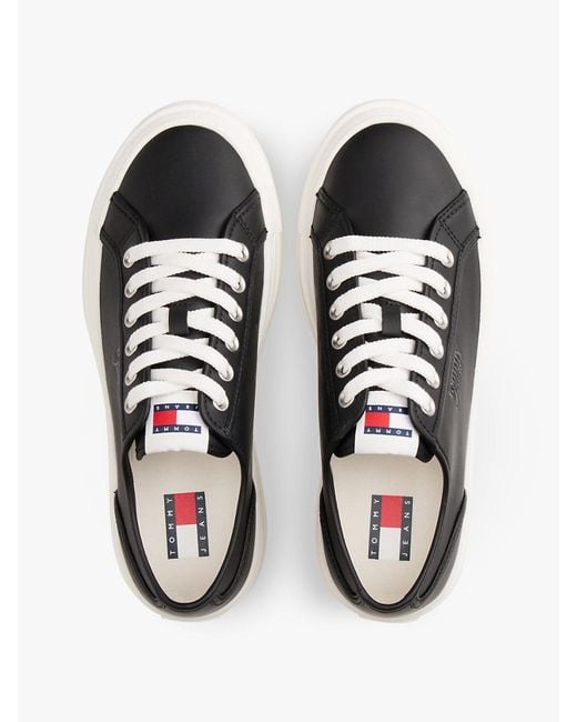 Tommy Hilfiger White Debossed Logo Platform Trainers With Leather