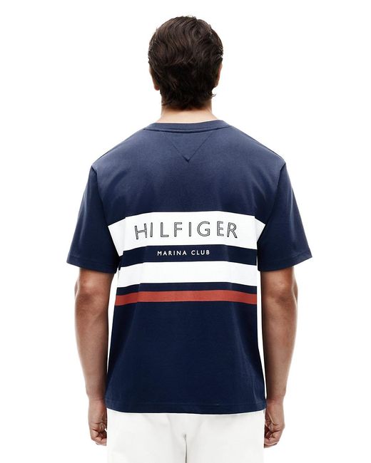 Tommy Hilfiger Blue Logo Colour-Blocked Relaxed T-Shirt for men