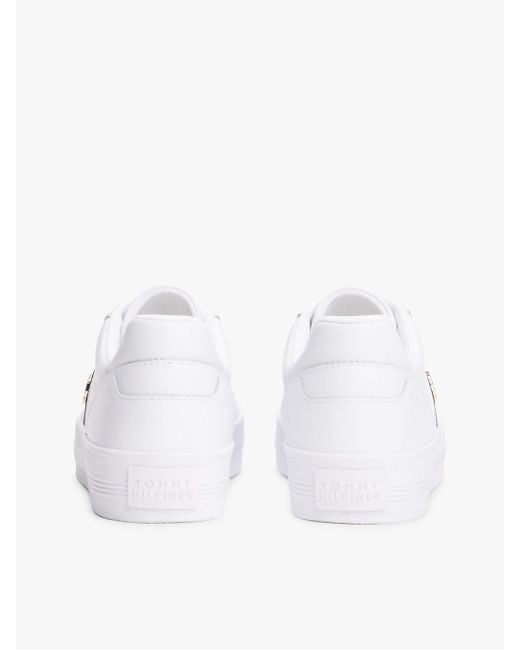 Tommy Hilfiger White Leather Th Monogram Plaque Trainers
