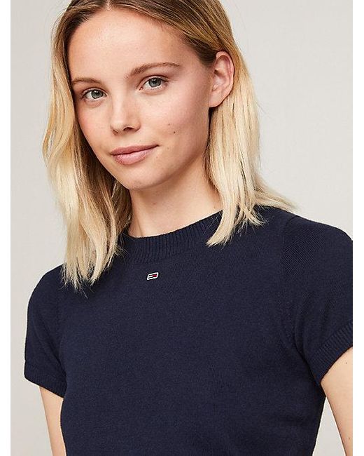 Tommy Hilfiger Blue Cropped Fit Kurzarm-Pullover