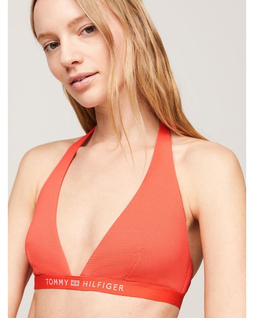 Tommy Hilfiger Orange Tonal Logo Fixed Triangle Bikini Top