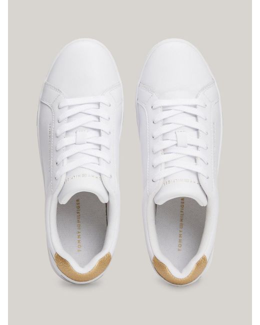 Tommy Hilfiger White Essential Metallic Heel Leather Cupsole Trainers