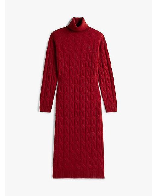 Tommy Hilfiger Red Zopfstrick-Midikleid Aus Softer Wolle