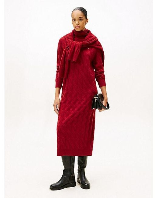 Tommy Hilfiger Red Zopfstrick-Midikleid Aus Softer Wolle