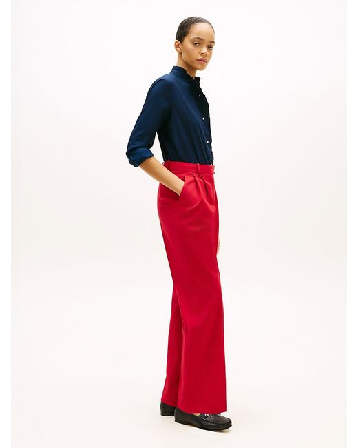 Tommy Hilfiger Red Timeless Pleated Relaxed Straight Leg Trousers
