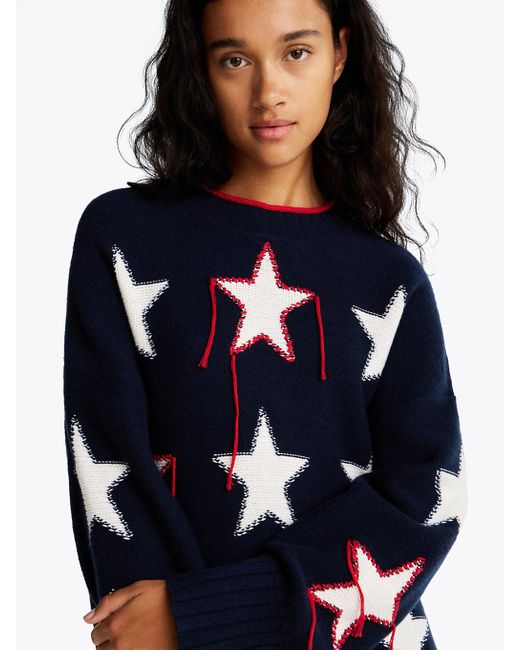 Tommy Hilfiger Blue Star Knit Distressed Wool Jumper
