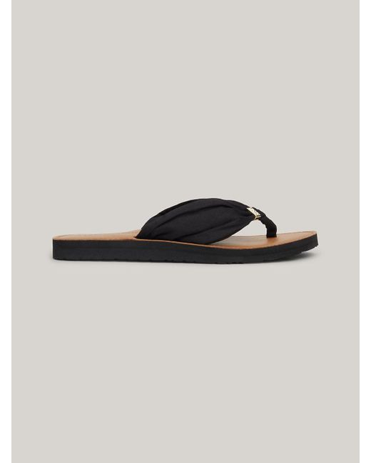 Tommy Hilfiger Black Elevated Ruched Strap Flat Beach Sandals