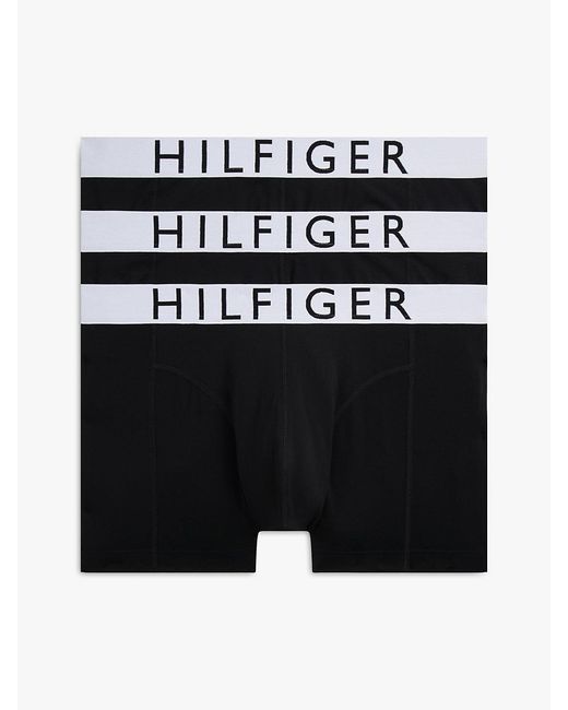 Tommy Hilfiger Black 3-Pack Microfibre Logo Waistband Trunks for men